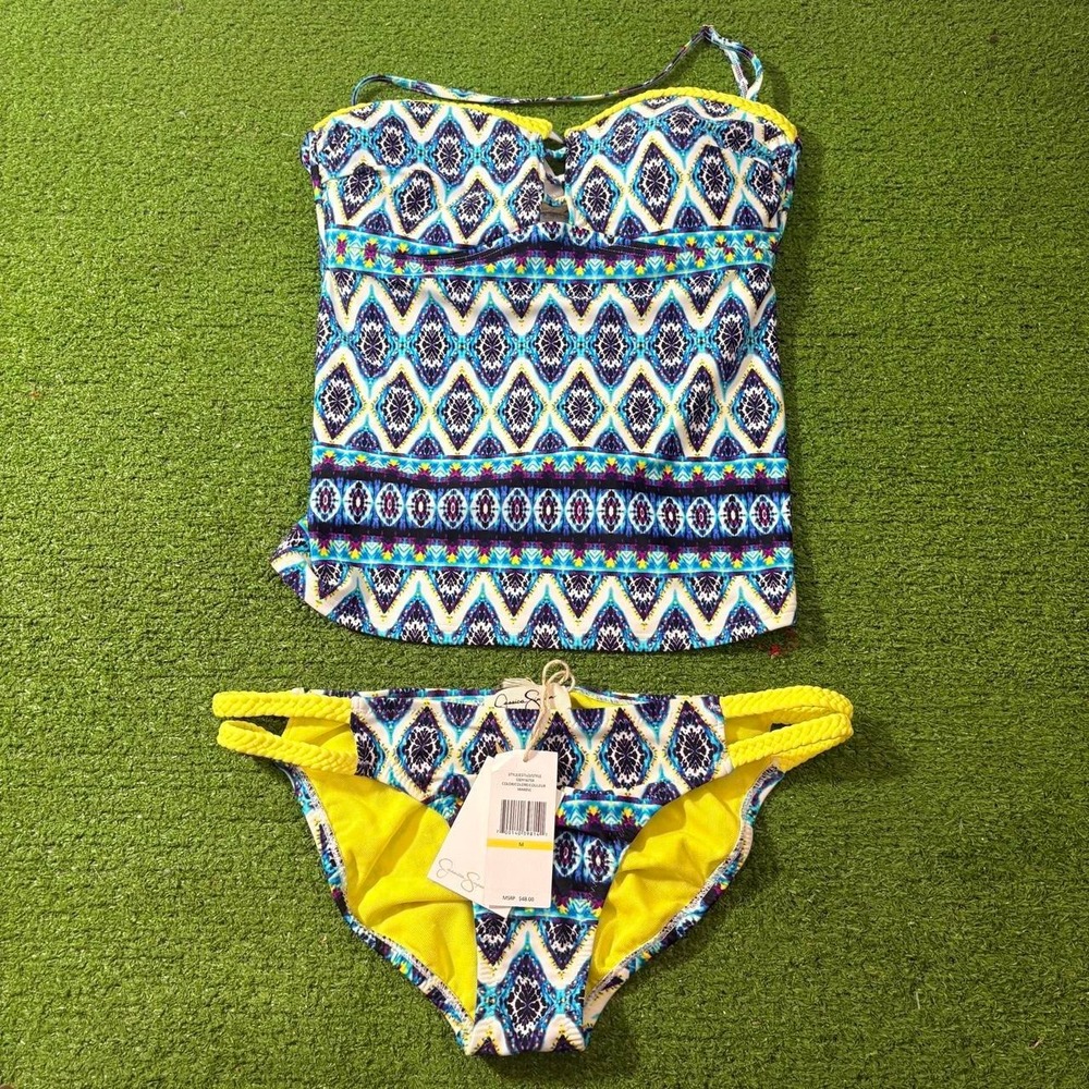 NWT Jessica Simpson Medium Bikini Two Piece Set Neon Tankini Summer